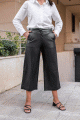 Siyah Suni Deri Crop Pantolon 