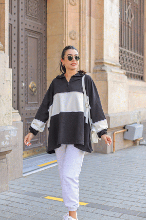 Black and White Striped Loose Sweat