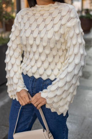 Cream Drop Pattern Knitwear Sweater
