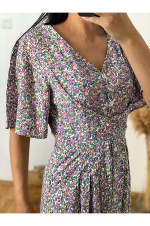  Lilac Belted Crispy Pattern Dress