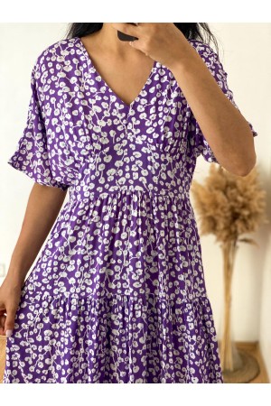 Lilac Bud Patterned V-Neck Dress