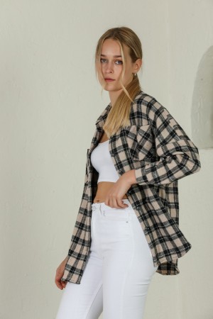 Beige Checked Loose Shirt