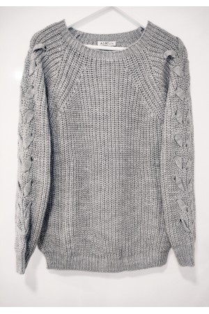 Gray Sleeve Detailed Sweater