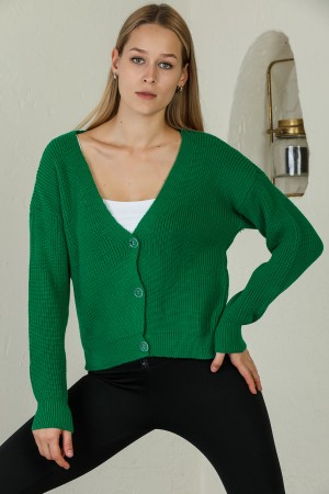 Green Buttoned Knitwear Cardigan