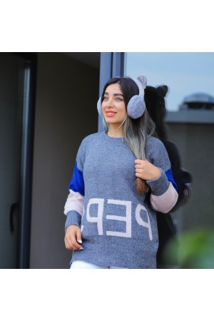 Smoked Printed Color Block Sweater
