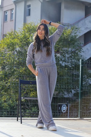 Gray Hooded Cupra Cropped Trousers Set