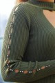 Haki Kurdele Detaylı Fitilli Triko Elbise