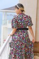 Shirt Collar Multicolored Belted Midi Length Dress