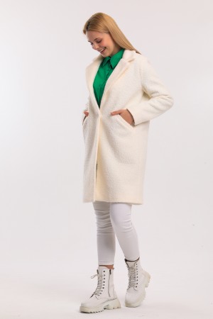 White Lined Wool Blend Boucle Coat