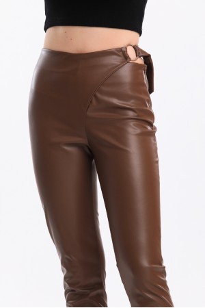Brown Belt Detailed Leather Trousers