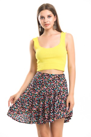 Black Floral Patterned Short Skirt