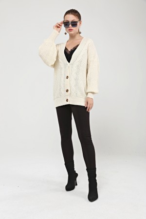Knitted Balloon Sleeve Buttoned Loose Knitwear Cardigan