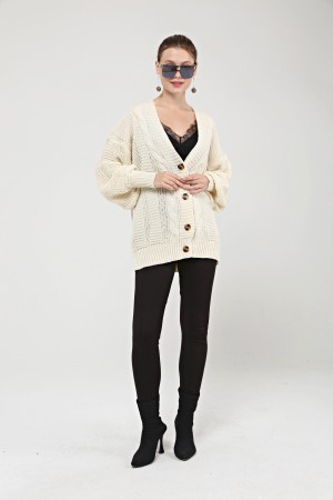Knitted Balloon Sleeve Buttoned Loose Knitwear Cardigan